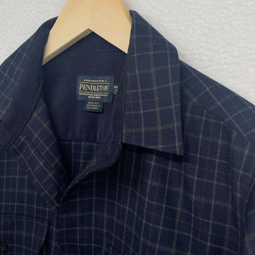 PENDLETON Shirt Mens S Virgin Wool Plaid Flannel Fitted Utility Button Up Blue - Picture 6 of 12